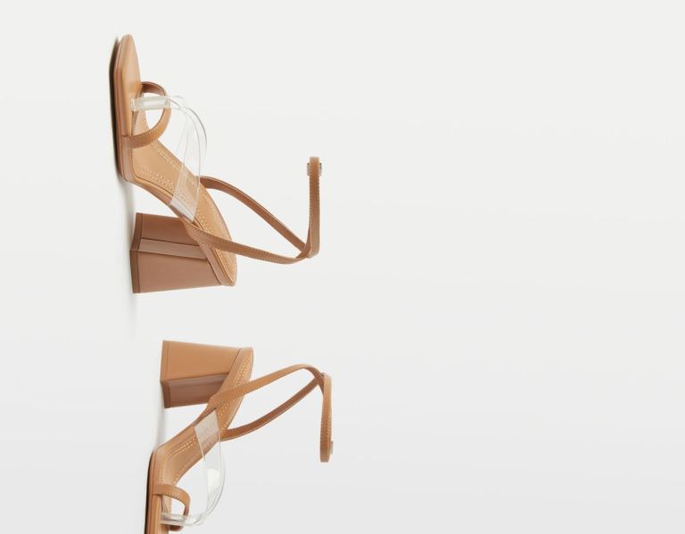 Bershka High-heel Contrasting Vinyl Hakken Sandalen Dames Bruin | 4UF52QF8NDl