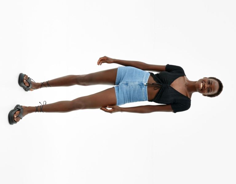Bershka High-rise Stretch Denim Korte Broek Dames Lichtblauw | fRWU36G0NEI