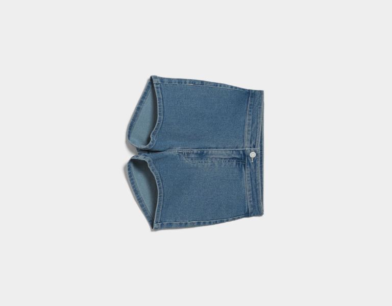 Bershka High-rise Stretch Denim Korte Broek Dames Lichtblauw | fRWU36G0NEI