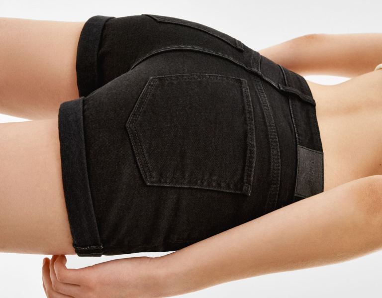 Bershka High-rise Stretch Denim Korte Broek Dames Zwart | zjpuPkooSHC
