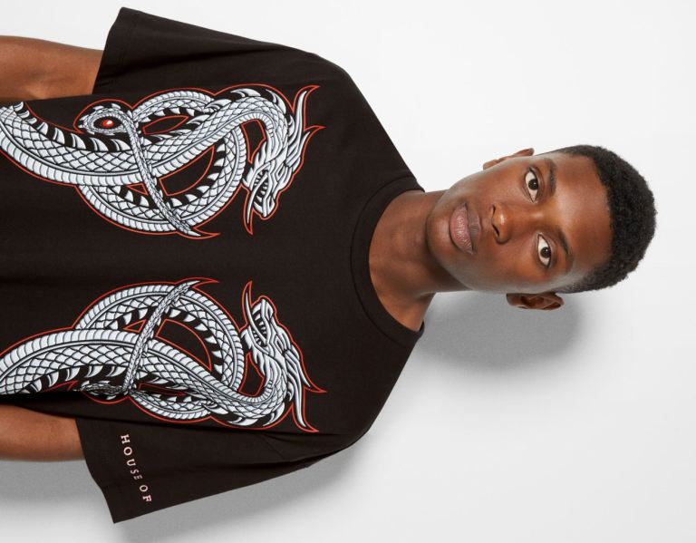 Bershka House Of Dragons Oversize Boxy-fit T-shirts Heren Zwart | m9tCrwxrsI0