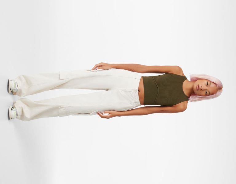 Bershka Knit With Embellished Trim Topjes Dames Khaki | KeFna7ayayd