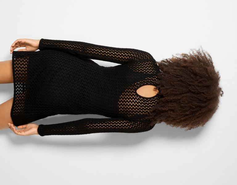 Bershka Kort Long Sleeve High Neck With Open Knit Detail Jurken Dames Zwart | 6E8HRYufMwq