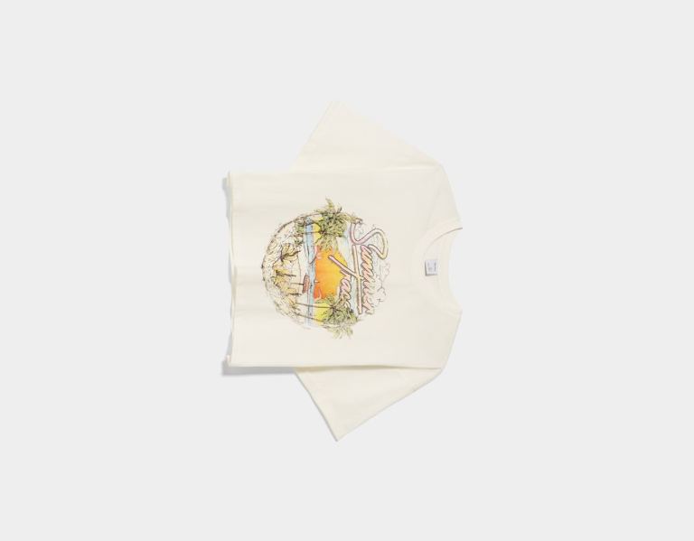 Bershka Kort Sleeve Cropped With Print T-shirts Dames Wit | 2hMAMyUDcnh