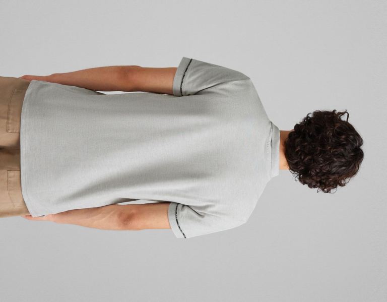 Bershka Kort Sleeve Piqué Polo Shirt T-shirts Heren Grijs | aNTeMWaCULi
