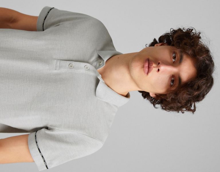 Bershka Kort Sleeve Piqué Polo Shirt T-shirts Heren Grijs | aNTeMWaCULi