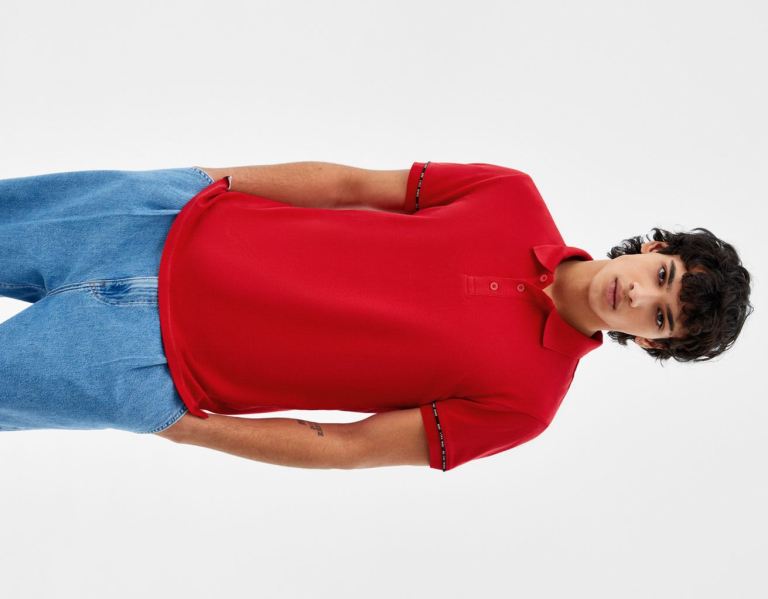 Bershka Kort Sleeve Piqué Polo Shirt T-shirts Heren Rood | vzPro13rnx2