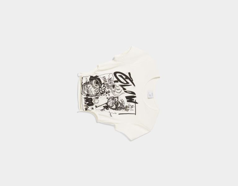 Bershka Kort Sleeve Printed With Cut-out Detail On The Sides T-shirts Dames Wit | sGl1VHztIEV