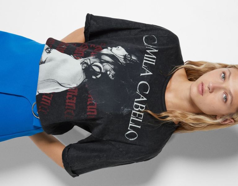Bershka Kort Sleeve With Camila Cabello Print T-shirts Dames Zwart | XaMIvAewhWh