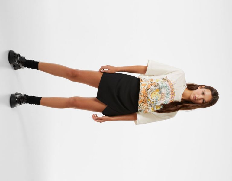 Bershka Kort Sleeve With Grafische Print T-shirts Dames Wit | SjYoobRt5M5