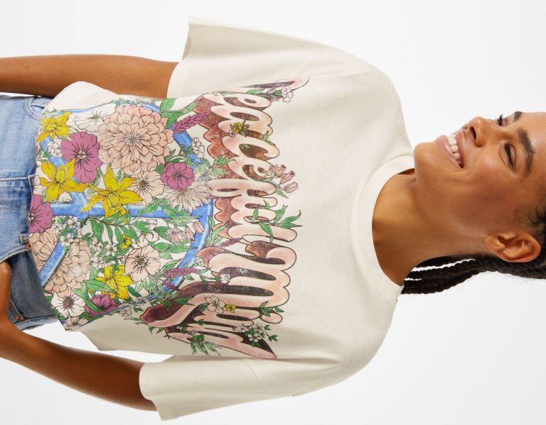 Bershka Kort Sleeve With Joy Grafische T-shirts Dames Wit | xPcKmeTtrz2