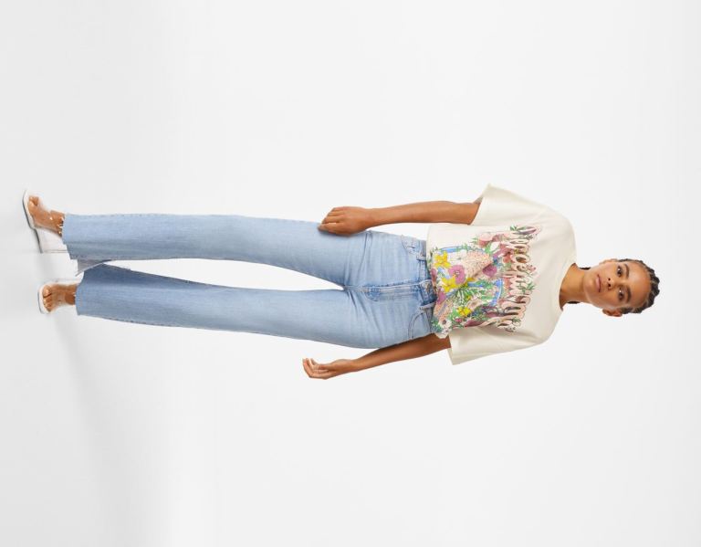 Bershka Kort Sleeve With Joy Grafische T-shirts Dames Wit | xPcKmeTtrz2