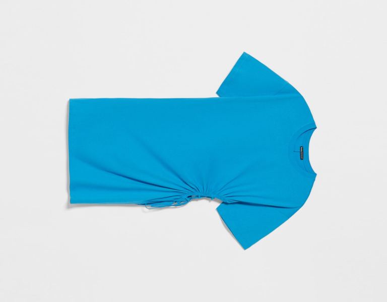 Bershka Kort Sleeve With Kanten-up Side Jurken Dames Blauw | snNevOoaLNT
