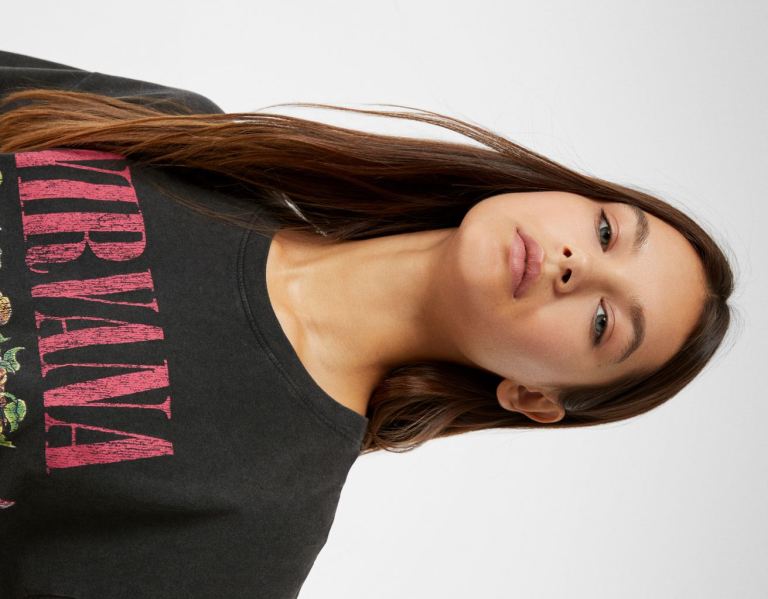 Bershka Kort Sleeve With Nirvana Print T-shirts Dames Zwart | xp9wxgC5U5k