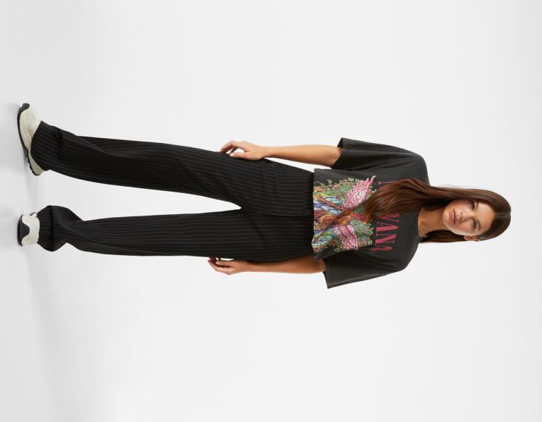 Bershka Kort Sleeve With Nirvana Print T-shirts Dames Zwart | xp9wxgC5U5k