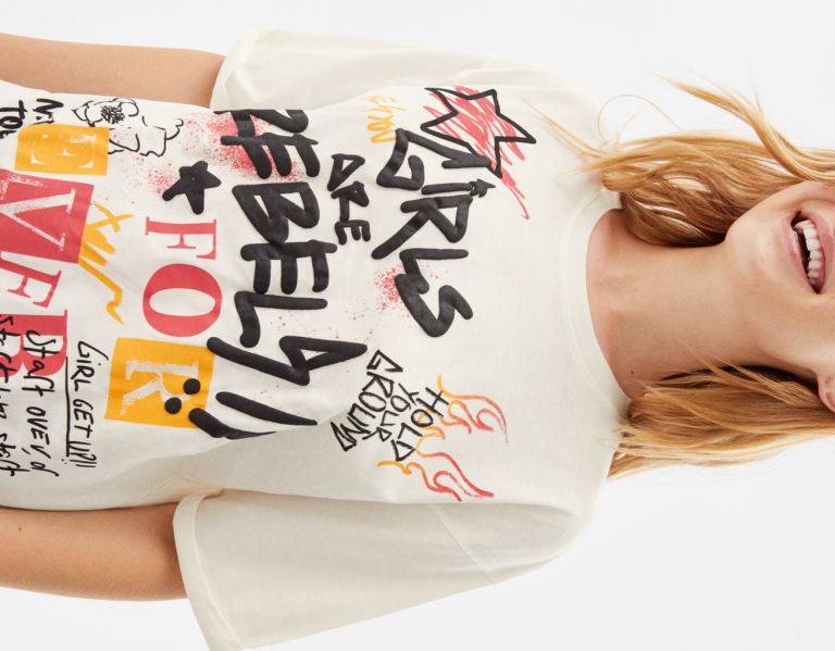 Bershka Kort Sleeve With Print T-shirts Dames Wit | 22bAvNYMTmV