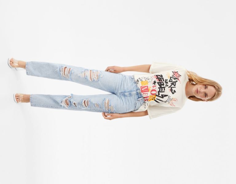 Bershka Kort Sleeve With Print T-shirts Dames Wit | 22bAvNYMTmV
