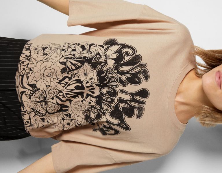 Bershka Kort Sleeve With Print T-shirts Dames Bruin | 27cgLI1WlZ8