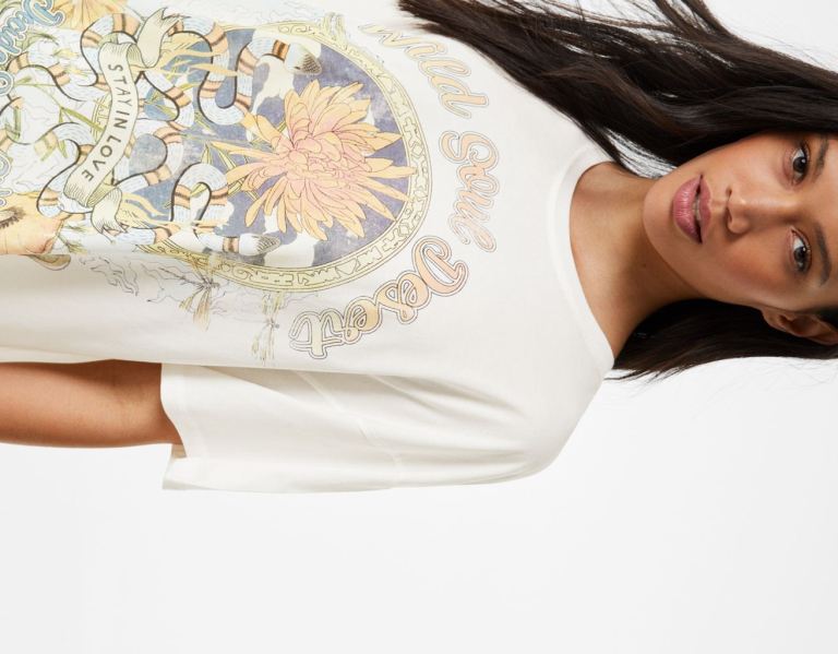 Bershka Kort Sleeve With Print T-shirts Dames Wit | 5ejewAcBgVX