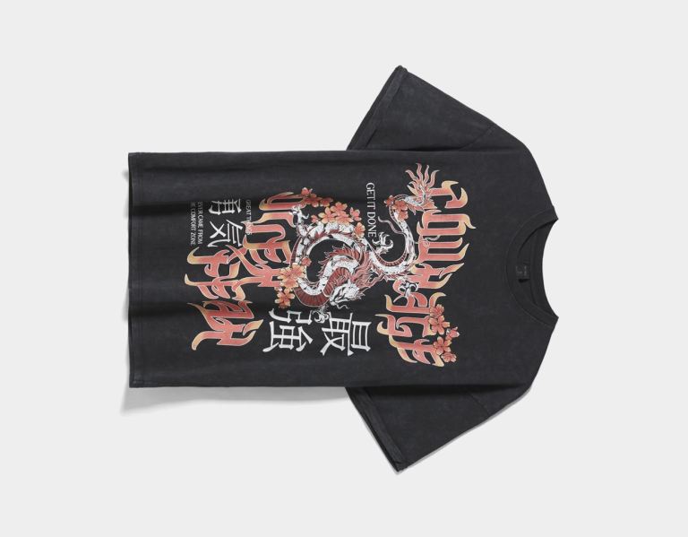 Bershka Kort Sleeve With Print T-shirts Dames Zwart | KGprhKgKLWA