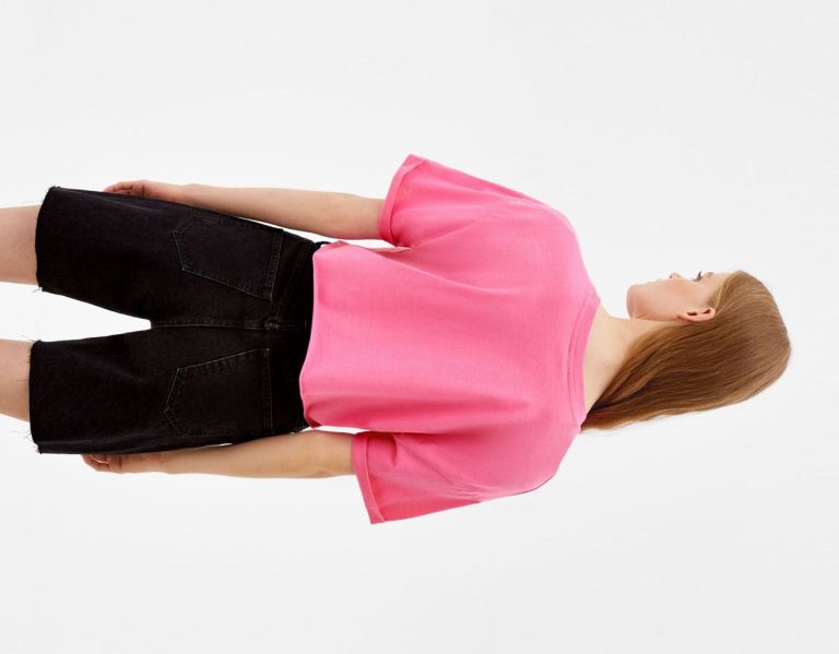 Bershka Kort Sleeve With Print T-shirts Dames Paars | KghIFEJ9LqC