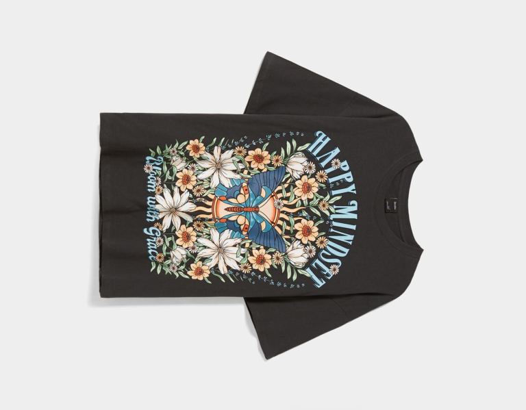Bershka Kort Sleeve With Print T-shirts Dames Zwart | L8tLEL3hRsB