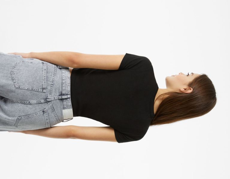 Bershka Kort Sleeve With Print T-shirts Dames Zwart | PYRyUugiCRT