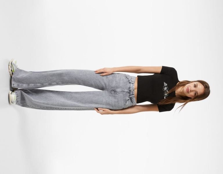 Bershka Kort Sleeve With Print T-shirts Dames Zwart | PYRyUugiCRT