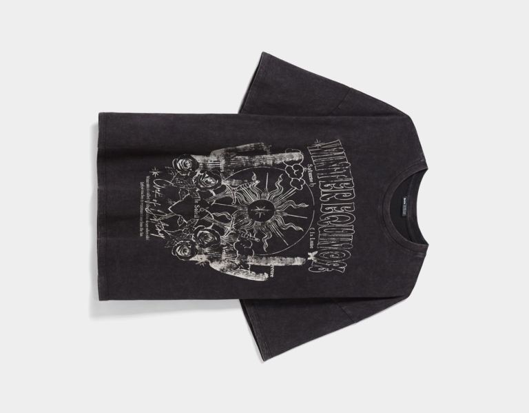 Bershka Kort Sleeve With Print T-shirts Dames Zwart | QsiTbE9mS6j