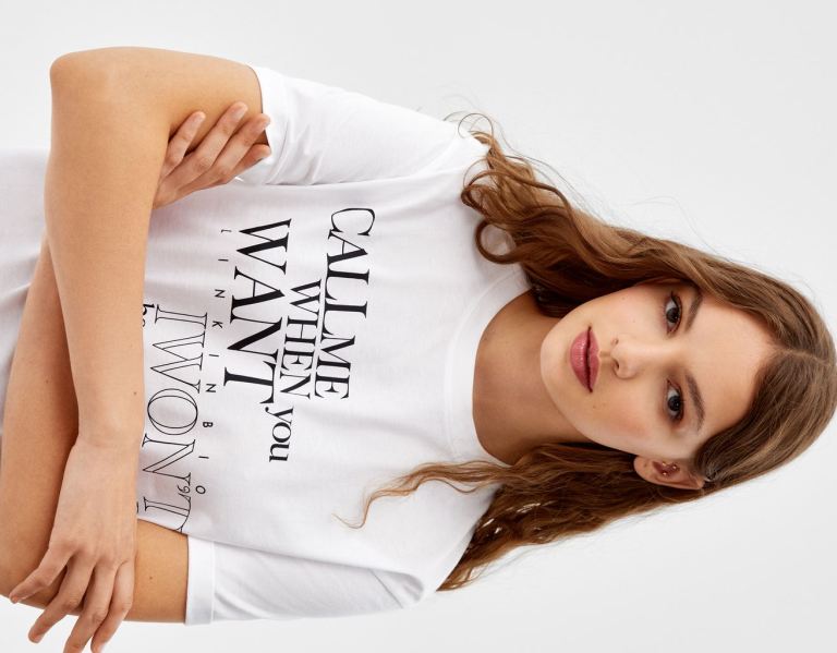 Bershka Kort Sleeve With Print T-shirts Dames Wit | Tc1qM92VSjs