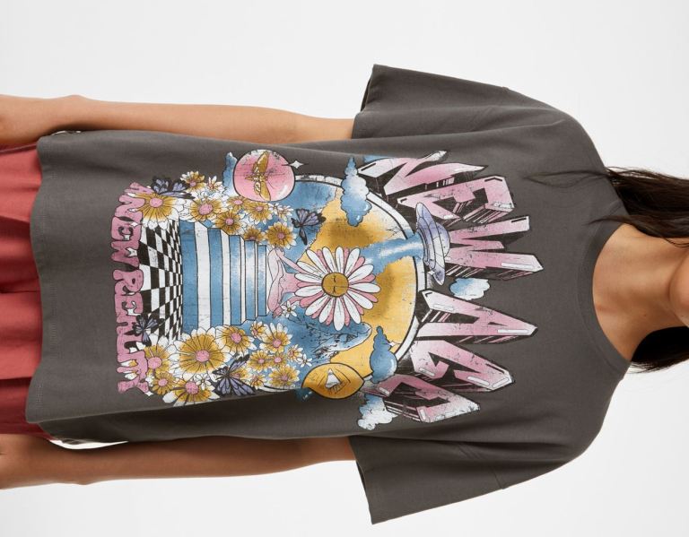 Bershka Kort Sleeve With Print T-shirts Dames Zwart | Z8t8I8gBVMI