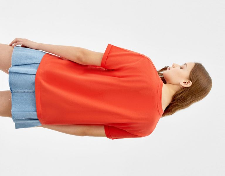 Bershka Kort Sleeve With Print T-shirts Dames Rood | a9r35ZpM6p6