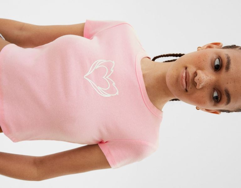 Bershka Kort Sleeve With Print T-shirts Dames Roze | crhLHjRbyBx