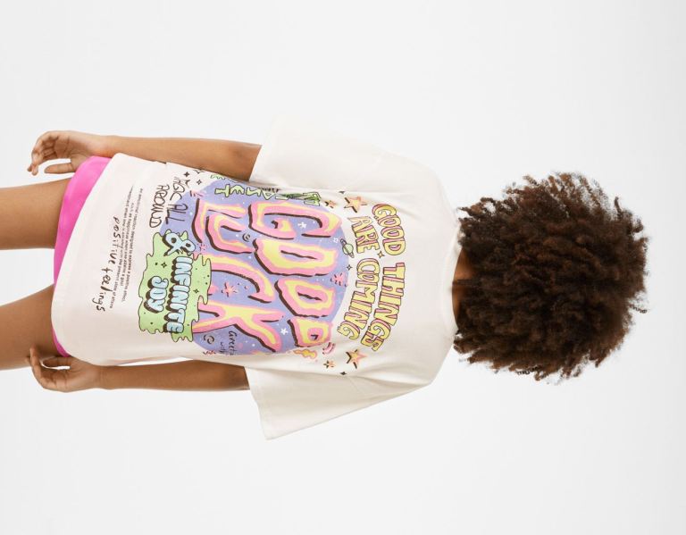 Bershka Kort Sleeve With Print T-shirts Dames Wit | lU8TSyBjWPr