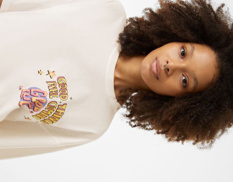 Bershka Kort Sleeve With Print T-shirts Dames Wit | lU8TSyBjWPr