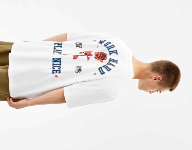 Bershka Kort Sleeve With Print T-shirts Heren Wit | oSYUJzYhHit