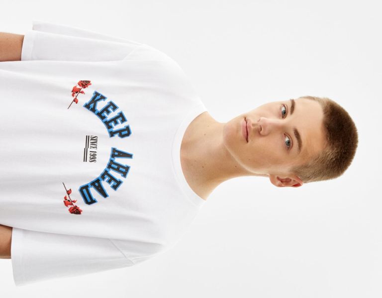 Bershka Kort Sleeve With Print T-shirts Heren Wit | oSYUJzYhHit