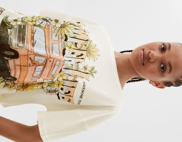 Bershka Kort Sleeve With Print T-shirts Dames Wit | uBSGEJWVnm6