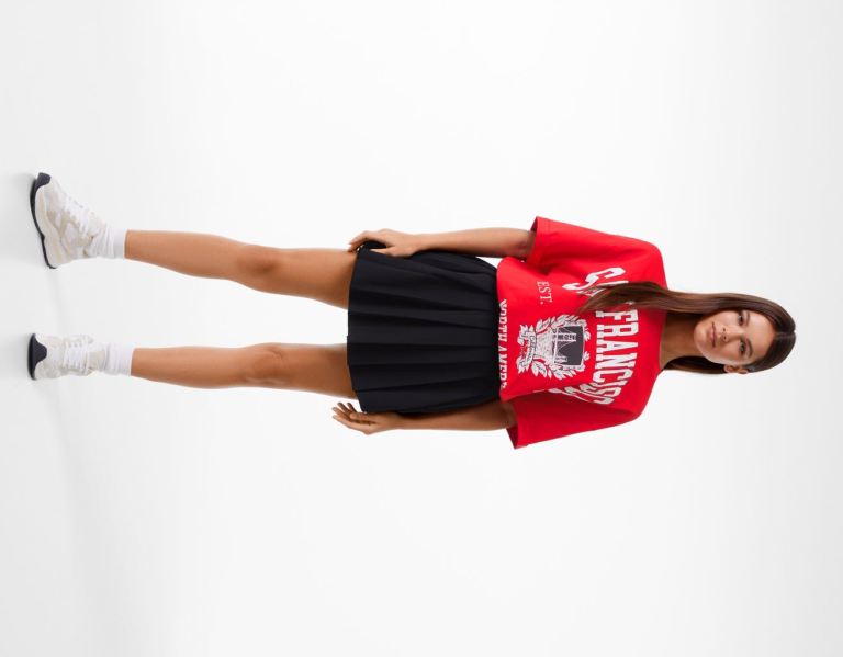 Bershka Kort Sleeve With Varsity Print T-shirts Dames Rood | Sne2hpcREqY