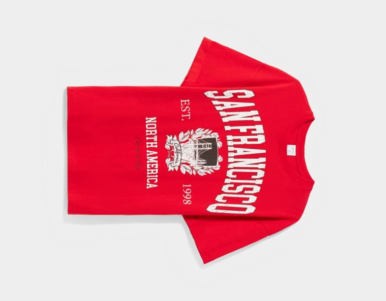Bershka Kort Sleeve With Varsity Print T-shirts Dames Rood | Sne2hpcREqY