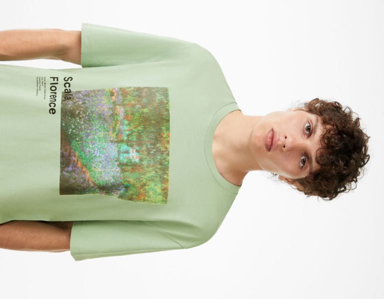 Bershka La Scala Museum Regular-fit Kort Sleeve T-shirts Heren Groen | kkcFmxt24u3