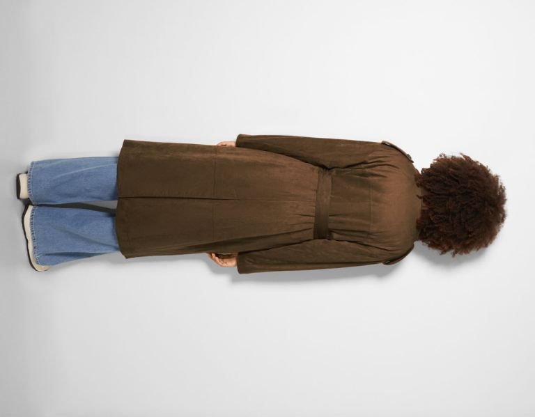 Bershka Long Faux Suede Trench Coat Bovenkleding Dames Bruin | lreham6HLPH
