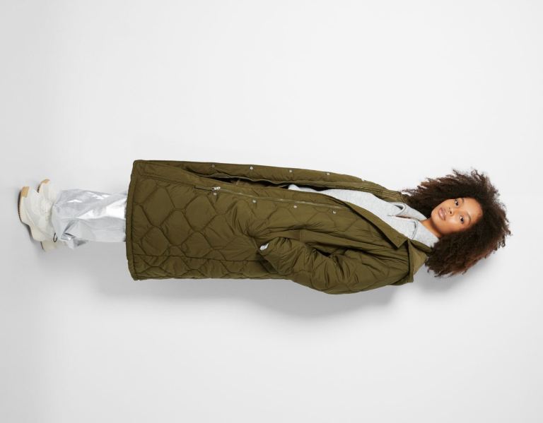 Bershka Long Puffer Coat Bovenkleding Dames Khaki | 8TOBLE2azIq