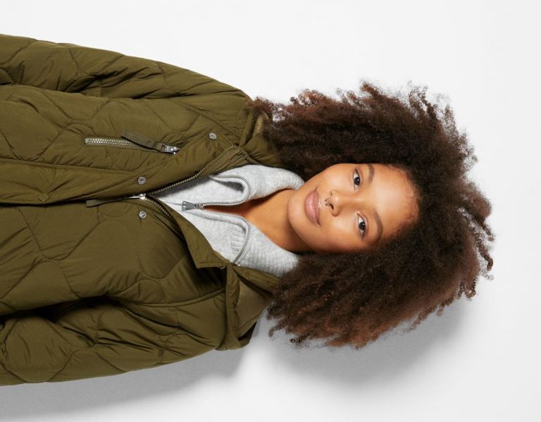 Bershka Long Puffer Coat Bovenkleding Dames Khaki | 8TOBLE2azIq