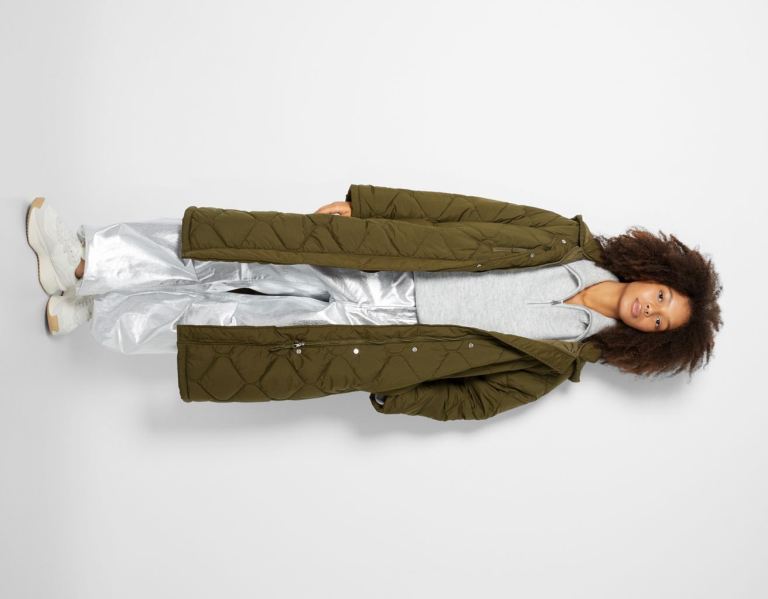 Bershka Long Puffer Coat Bovenkleding Dames Khaki | 8TOBLE2azIq