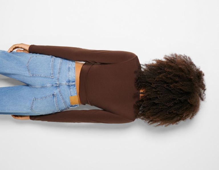 Bershka Long Sleeve Crop With Gesp Topjes Dames Bruin | uCKsp3szUZv