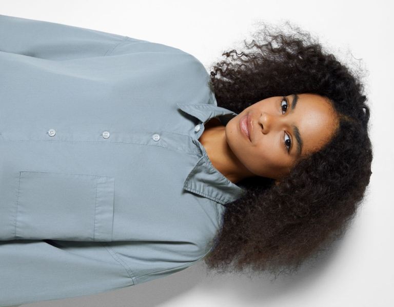 Bershka Long Sleeve Poplin Overhemd Dames Blauw | RU8XvEm7ceu