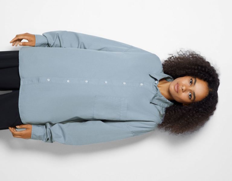 Bershka Long Sleeve Poplin Overhemd Dames Blauw | RU8XvEm7ceu