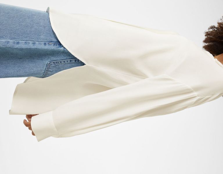 Bershka Long Sleeve Satin Overhemd Dames Room | j6eAoJkZPUI