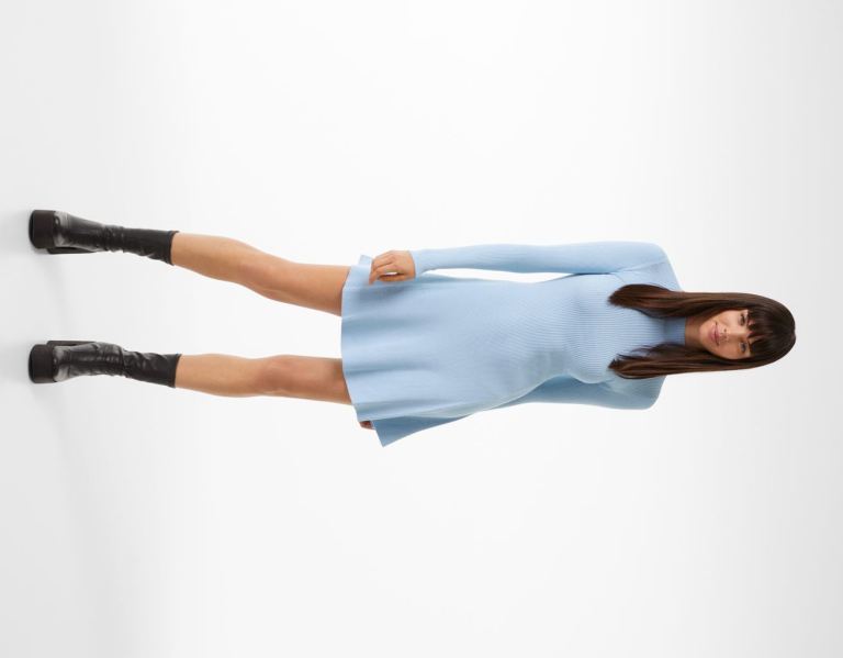Bershka Long Sleeve Skater Mini Jurken Dames Blauw | mXNFlV6dXIm